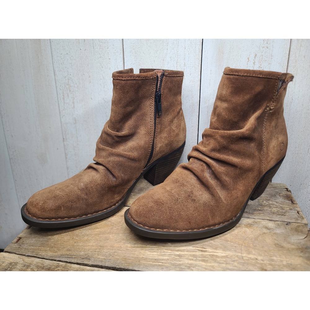 Boho Western Heritage Leather Ruched Slouch Suede Ankle Booties 8.5 Born Aire